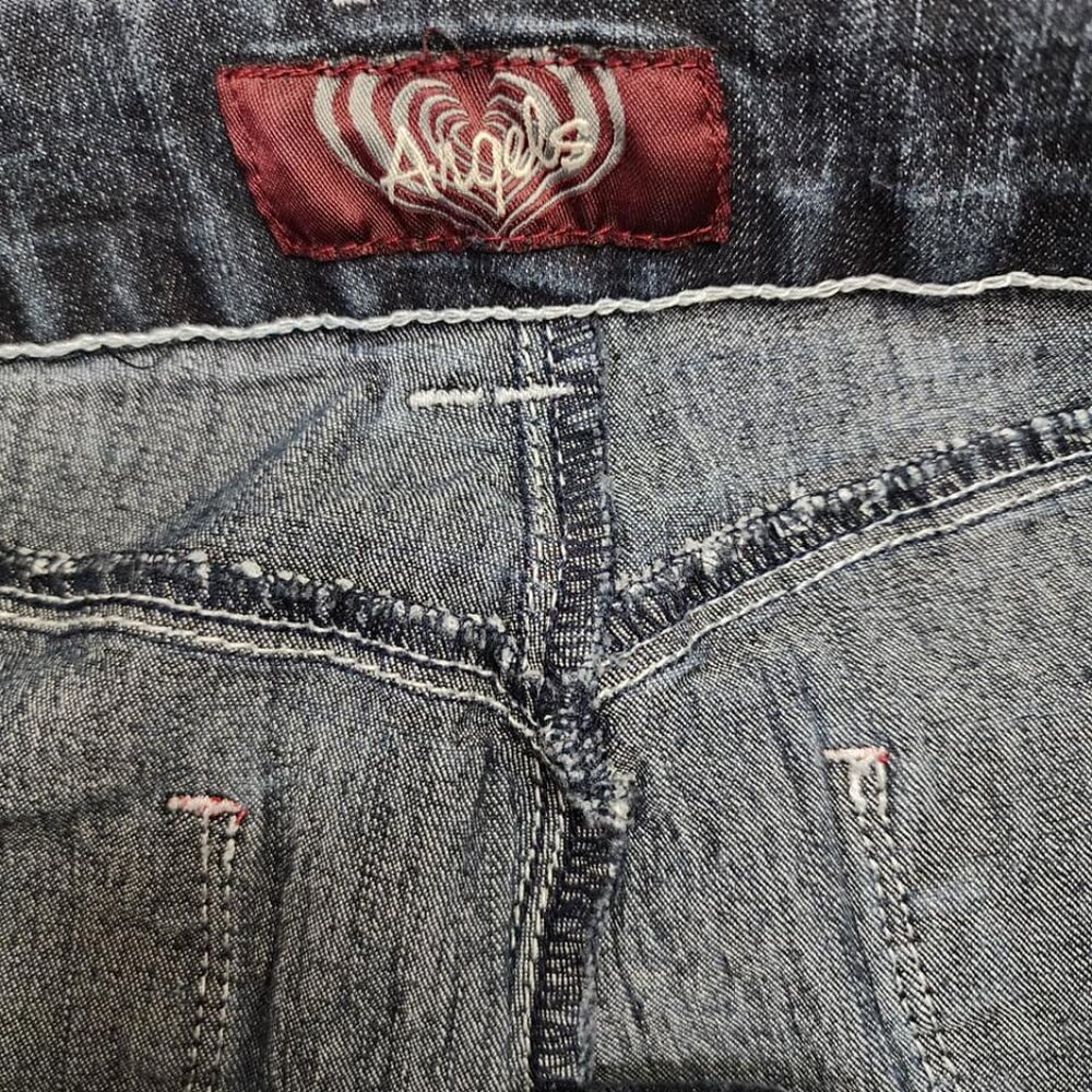 Angels y2k Crop Jean Capris Cuffed Size 10 Low Mid Rise Dark Wash Stretchy - Picture 4 of 8